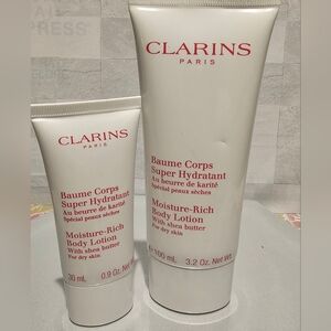 2pc Clarins Moisture Rich Body Lotion With Shea Butter 3.2 oz & 0.9oz Sealed